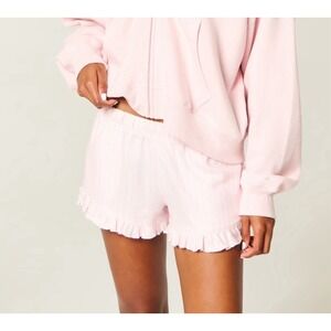 Hollister Sleep Ruffle Shorts Fleece Womens Medium Light Lilac Stripe  NWT